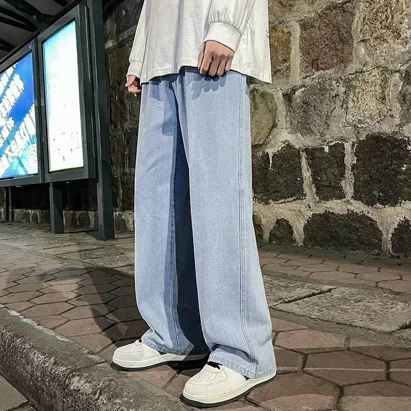 Men'S Fashion Grey Jeans - Koreański styl streetwear, nowa moda, luźne,