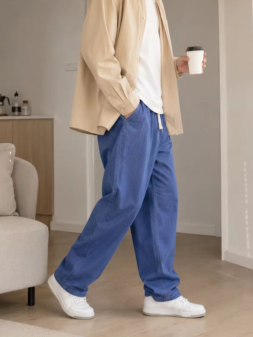 Men'S Fashion Grey Jeans - Męskie luźne jeansy baggy z prostymi