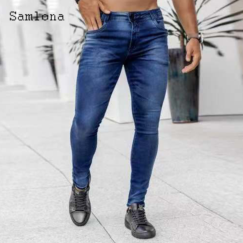 Men'S Fashion Grey Jeans - Samlona Jeans męskie modne obcisłe spodnie