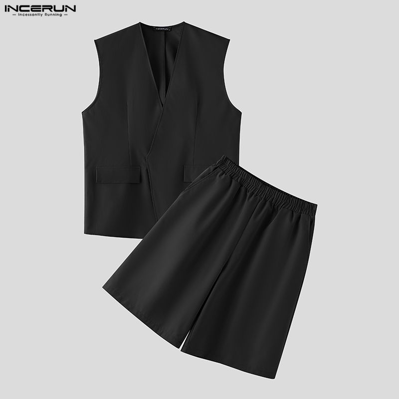 Mens Fashion Summer - INCERUN Męskie Komplety Jednokolorowe Bezrękawniki z